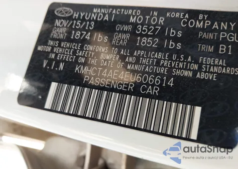 2014 Hyundai Accent Gls z USA, uszkodzony, nr VIN KMHCT4AE4EU606614